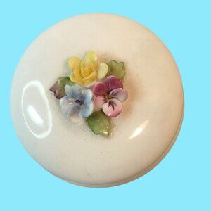 Coalport Mini Floral Trinket Box Bone China White Round England 3D